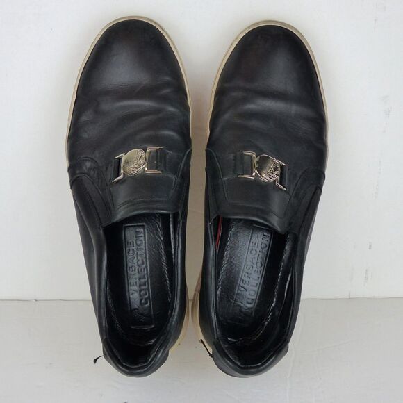 Versace Collection Loafer Sneakers Men 12, 45 Black Leather Slip On Medusa Coin - Picture 6 of 16